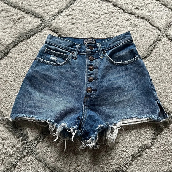 Abercrombie & Fitch Dark Blue Frayed Jean Shorts - Picture 1 of 9